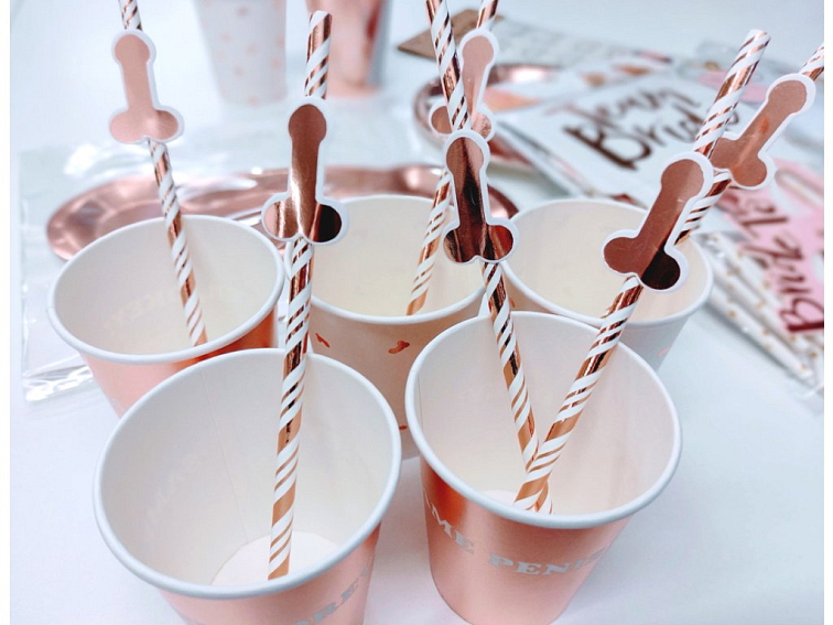 Papírové brčka PENIS - ROSEGOLD