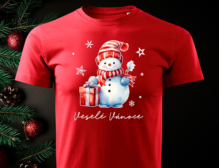 Sněhulák se šálou - Dětské body červené