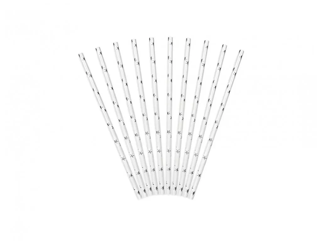 PAPÍROVÁ BRČKA BÍLÁ - STŘÍBRNÉ HVĚZDIČKY - 10 KS