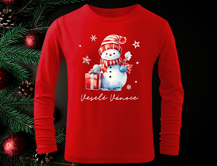 Sněhulák se šálou - Pánské tričko červené