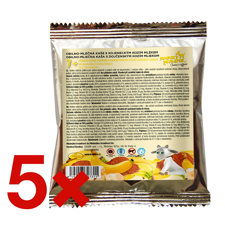Kozí kaše pšenično-rýžová banan+kakao 5 porcí na cesty