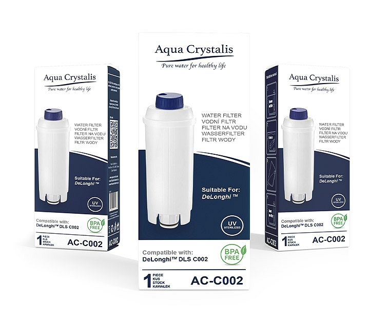 3x Vodní filtr Aqua Crystalis AC-C002 do kávovarů značky DELONGHI (Náhrada filtru DLS C002)