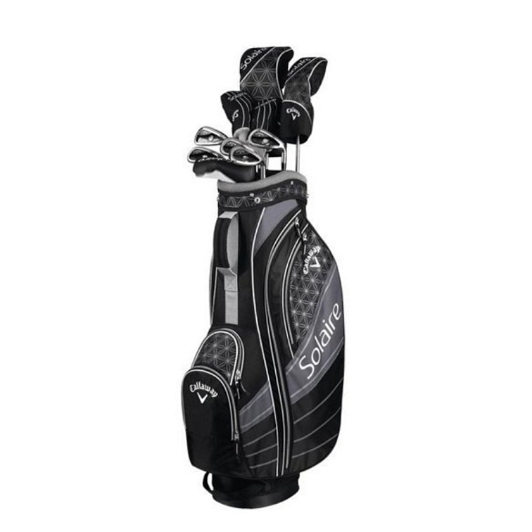 Dámský kompletní golfový set Callaway Solaire Black pravý + golfový vozík Clicgear M4 stříbrný