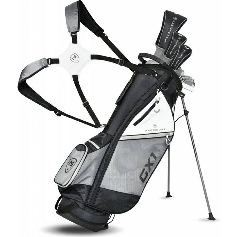 Začátečnický kompletní golfový set pánský pravý, ocelový + vozík Masters 5 Series