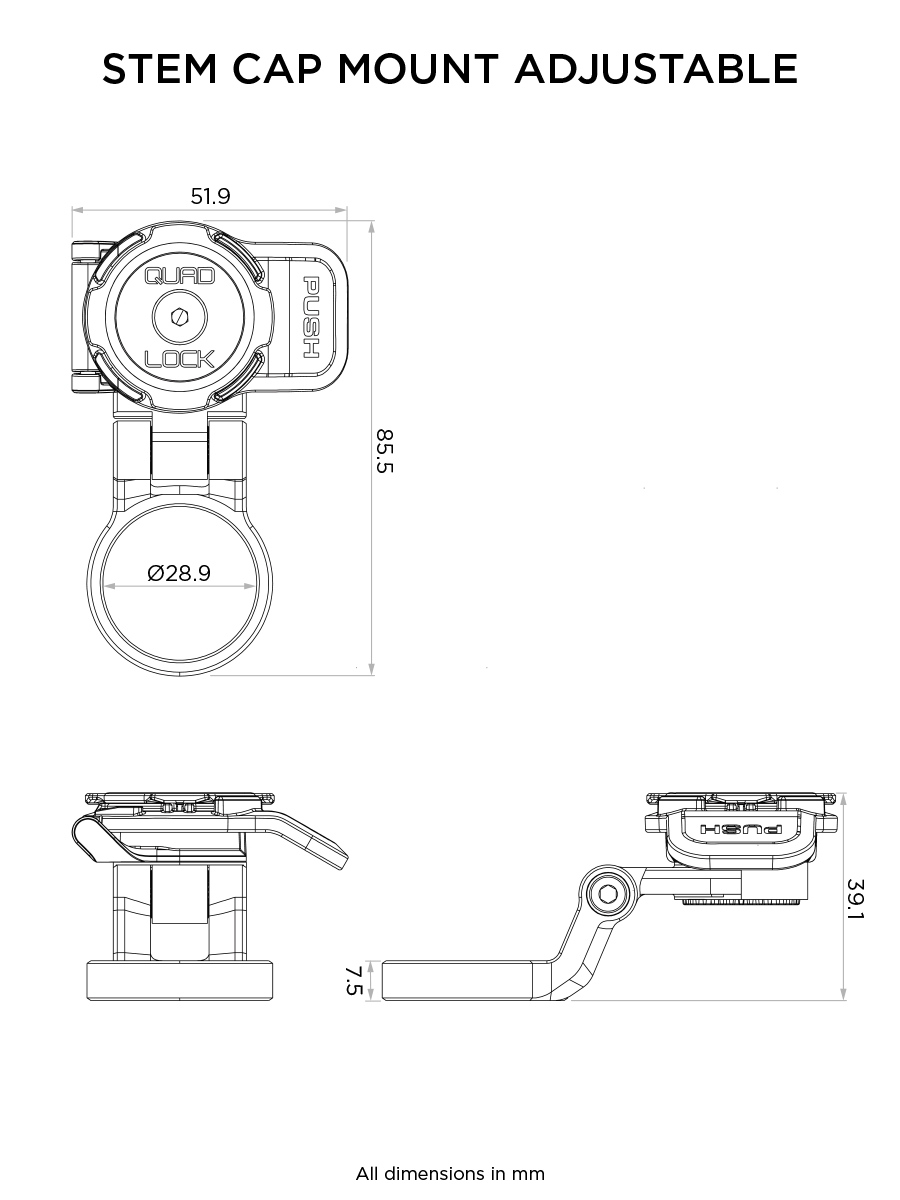 Držák telefonu Quad Lock Stem Cap Mount Adjustable