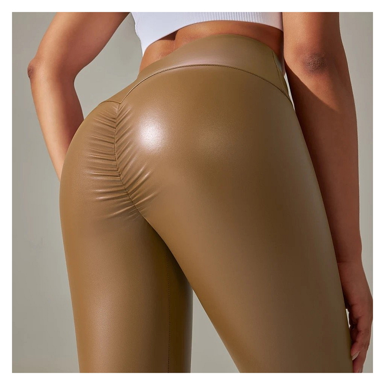 Kožené push-up legíny hnedé