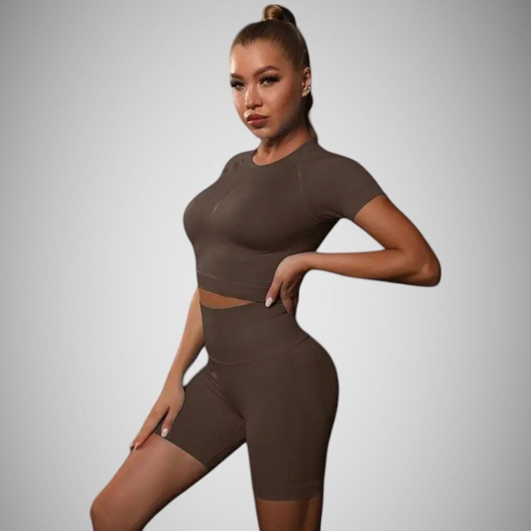 Fitness set shorts Elys hnedý