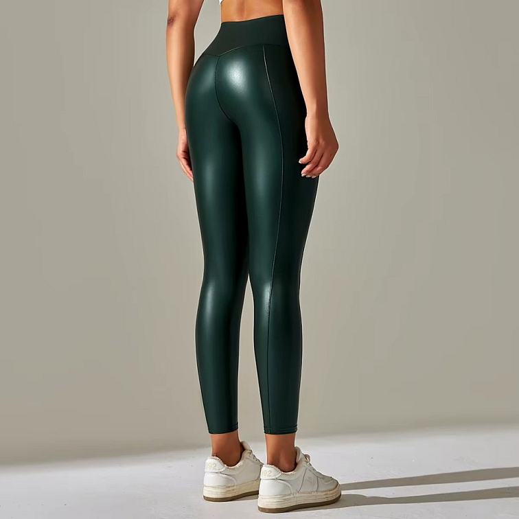 Kožené legíny tmavo zelené