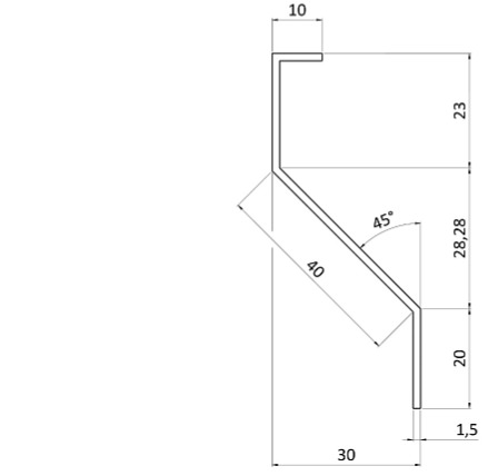 Z-profil-lamela 23x40x20x1,5mm s vyztuženou hranou 10mm, zinkovaný plech