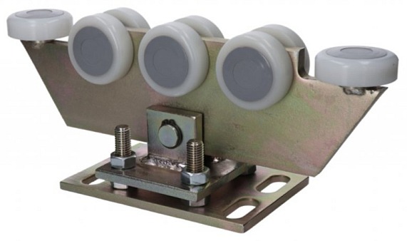 Vozík regulovatelný pro C-profil 70x70x4mm, polyamidová kolečka 8ks, žlutý zinek, pro bránu do 300kg otvor do 5,5m