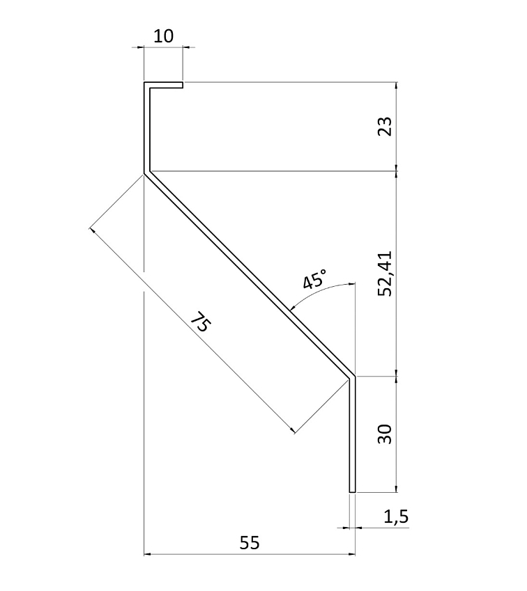 Z-profil-lamela 23x75x30x1,5mm s vyztuženou hranou 10mm, zinkovaný plech