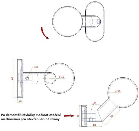 Koule ke kličce s oválnou rozetou, otočná, levá, bal.: 1ks, broušená nerez K320 /AISI304