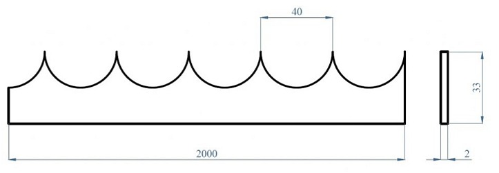 Ochranný hřeben proti přelezení, ocel 2 x 2000mm, rovný, bez povrchové úpravy