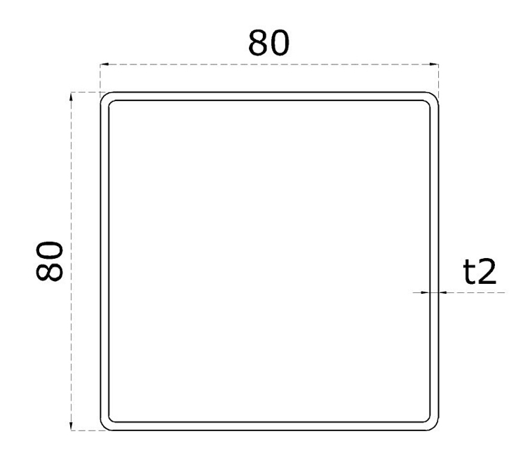 Profil uzavřený 80x80x2mm, kartáčovaná nerez /AISI304