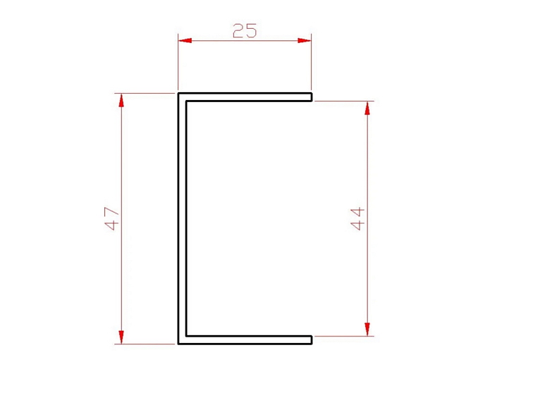 U profil délka=2000mm, 25x47x25x1,5mm, zinkovaný plech
