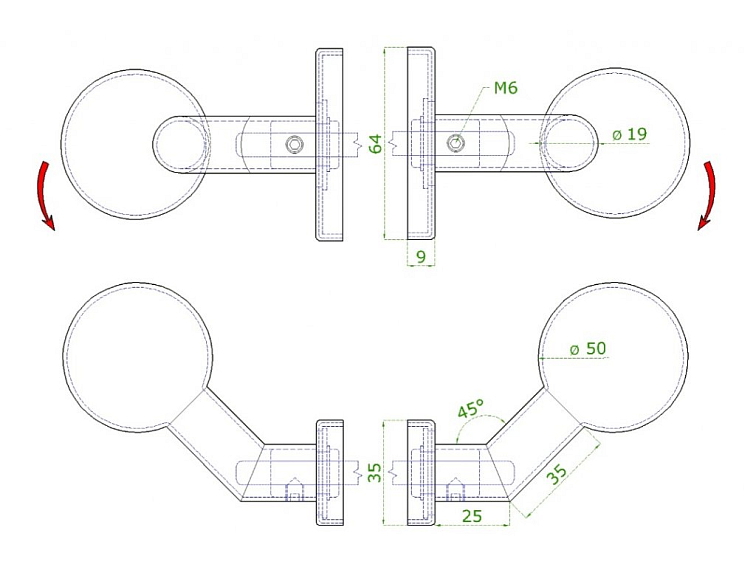 Koule ke klice s oválnou rozetou, otočná, bal.: 1 pár, broušená nerez K320 /AISI304 , spodní část nerez