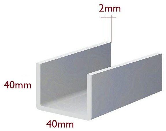 U-profil 40x40x2mm, hladký, bez povrchové úpravy