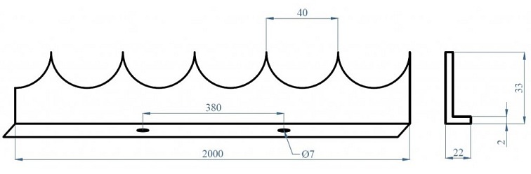 Ochranný hřeben proti přelezení, ocel 2 x 2000mm, ohýbaná, bez povrchové úpravy