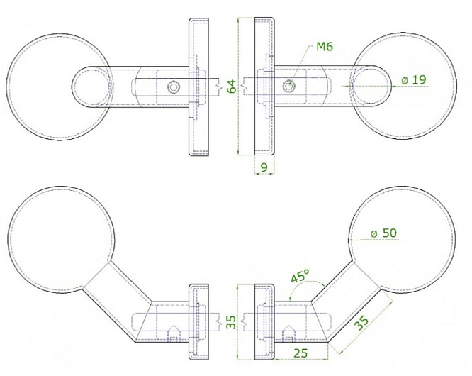 Koule ke klice s oválnou rozetou, pevná, bal.: 1 pár, broušená nerez K320 /AISI304