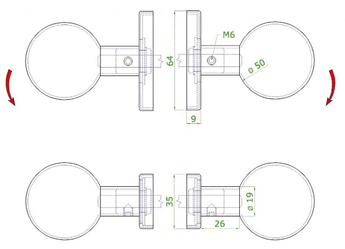 Koule ke klice s oválnou rozetou, otočná, bal.: 1 pár, broušená nerez K320 /AISI304, spodní část rozety nerez.