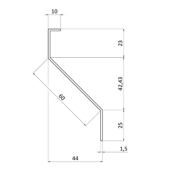 Z profil lamela délka 23x60x25x1,5mm s vyztuženou hranou 10mm, zinkovaný plech