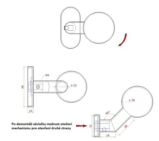 Koule ke kličce s oválnou rozetou, otočná, pravá, bal.: 1ks, broušená nerez K320 /AISI304