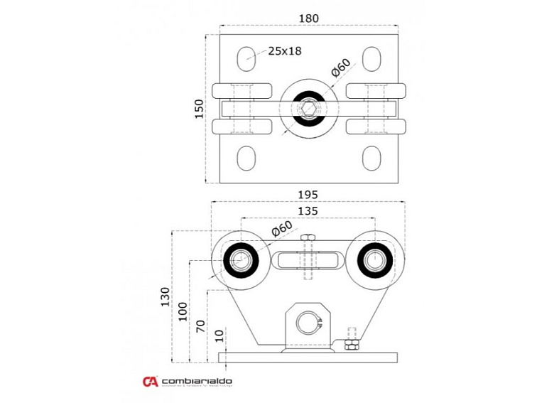 Nerezový vozík PICCOLO do profilu (68x68mm) pro samonosné brány do 200kg / otvor: 4,5m, nerez bez povrchové úpravy / AISI304