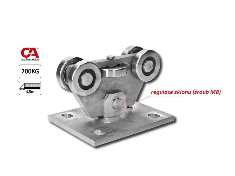 Nerezový vozík PICCOLO do profilu (68x68mm) pro samonosné brány do 200kg / otvor: 4,5m, nerez bez povrchové úpravy / AISI304