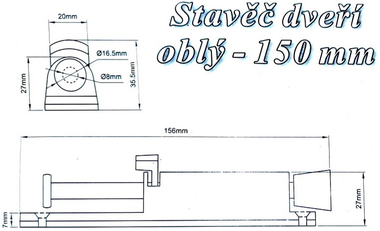 Stavěč dveřní - oblý, 150mm, Ni-broušený
