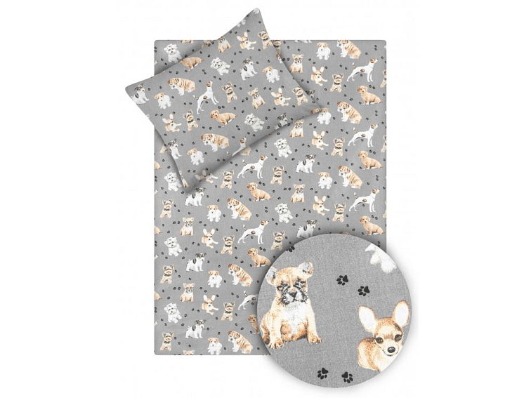 Bavlnené obliečky do postieľky Roztomilí psíci - šedé