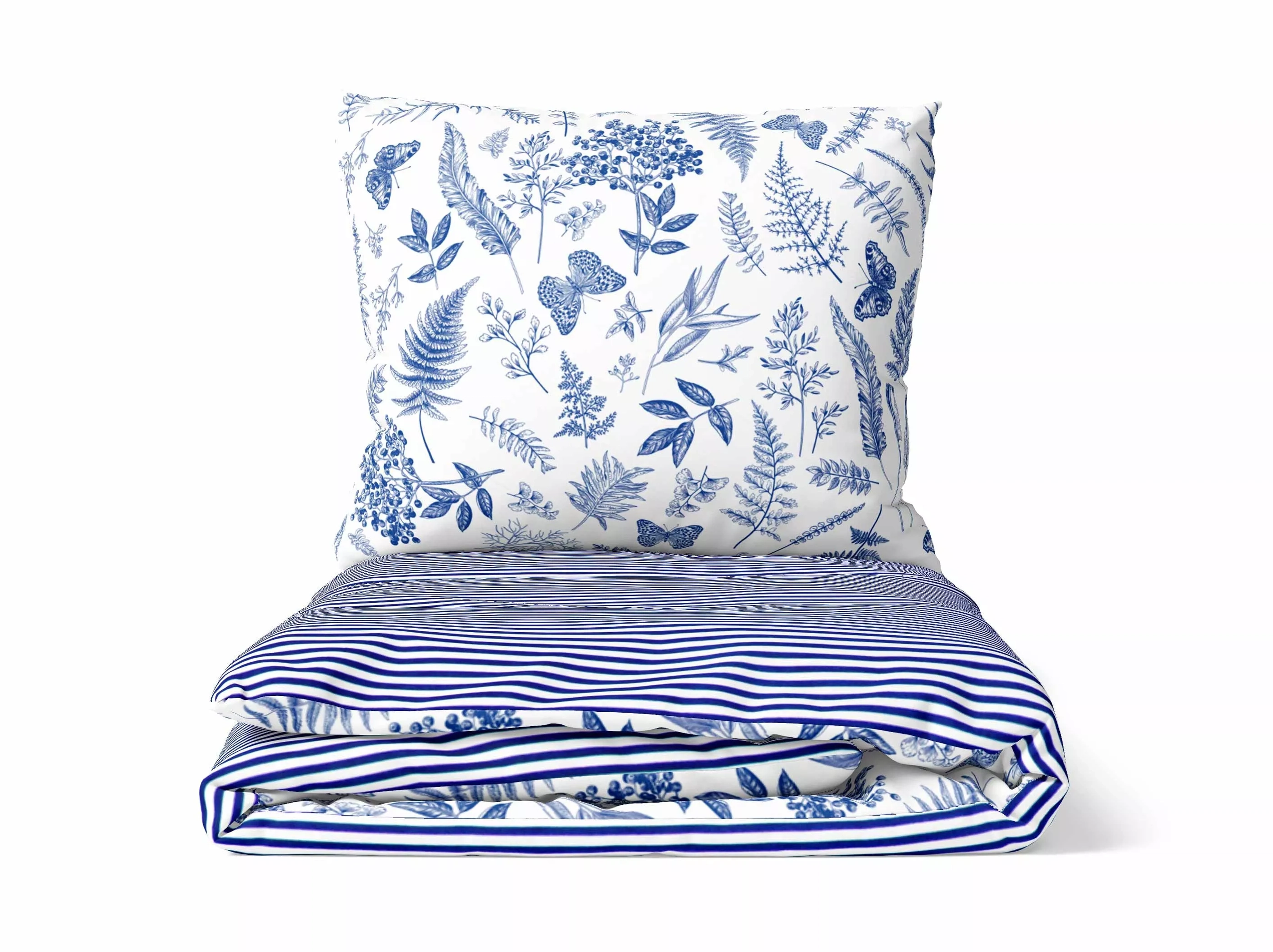 Bavlnené obliečky V papradiach s pruhom - bielomodrá