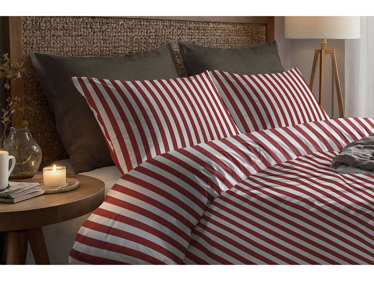 Bavlnené posteľné prádlo Pruhované - červené