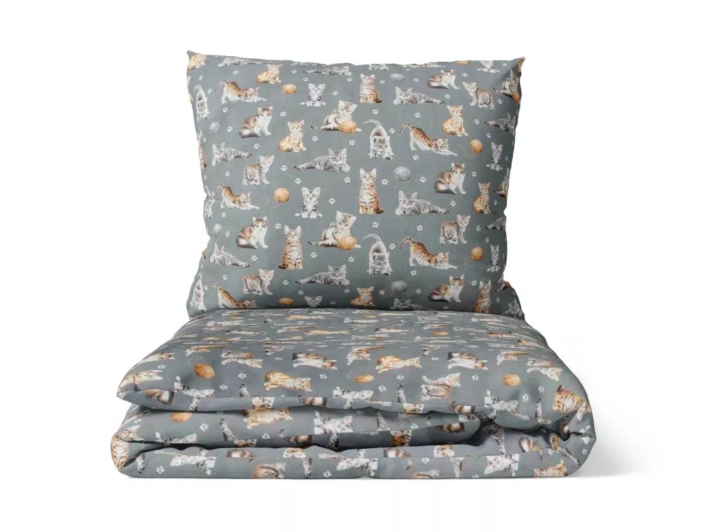 Bavlnené obliečky Roztomilé mačičky sivé
