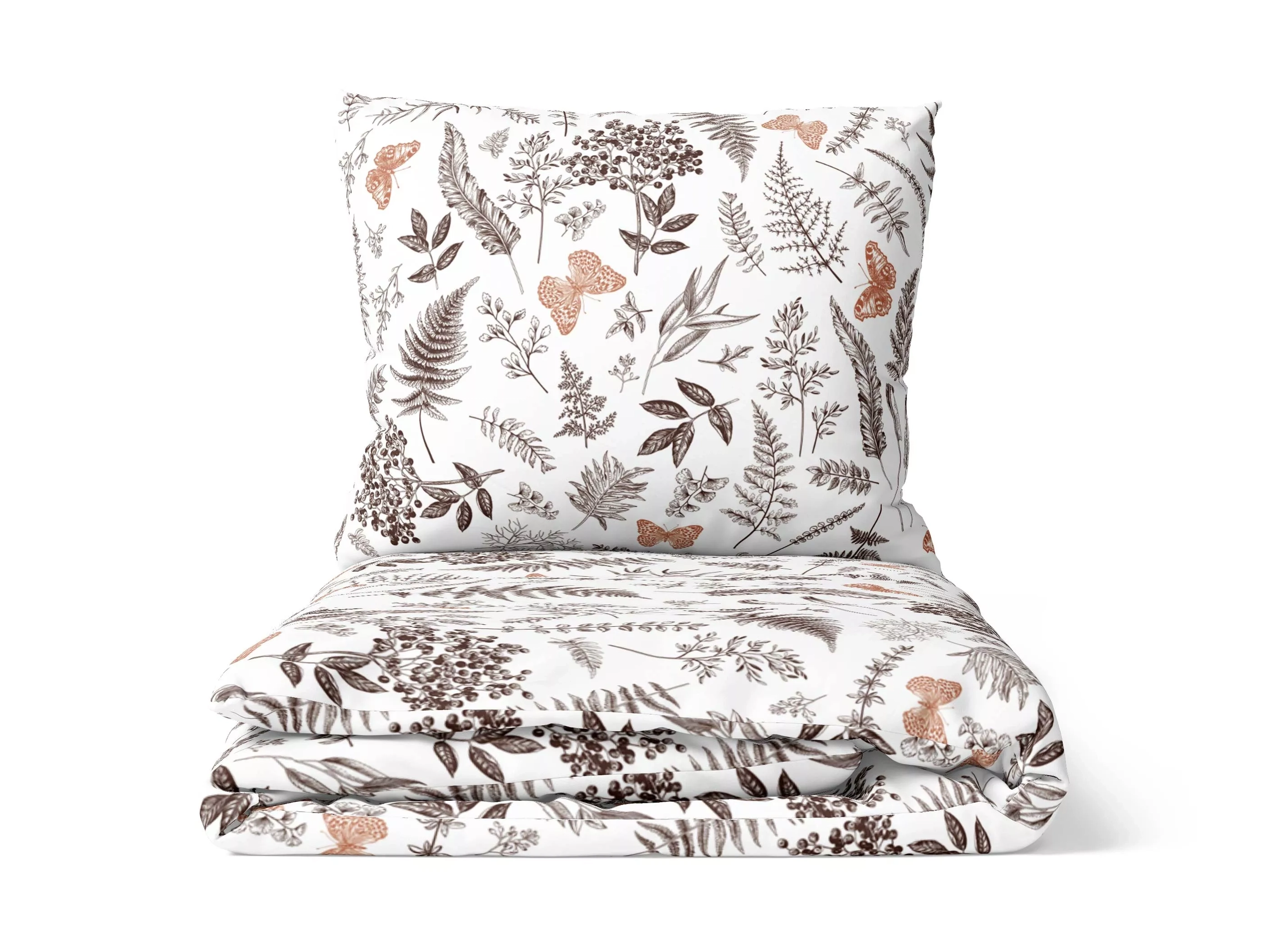 Bavlnené obliečky V papradiach - bielohnedá