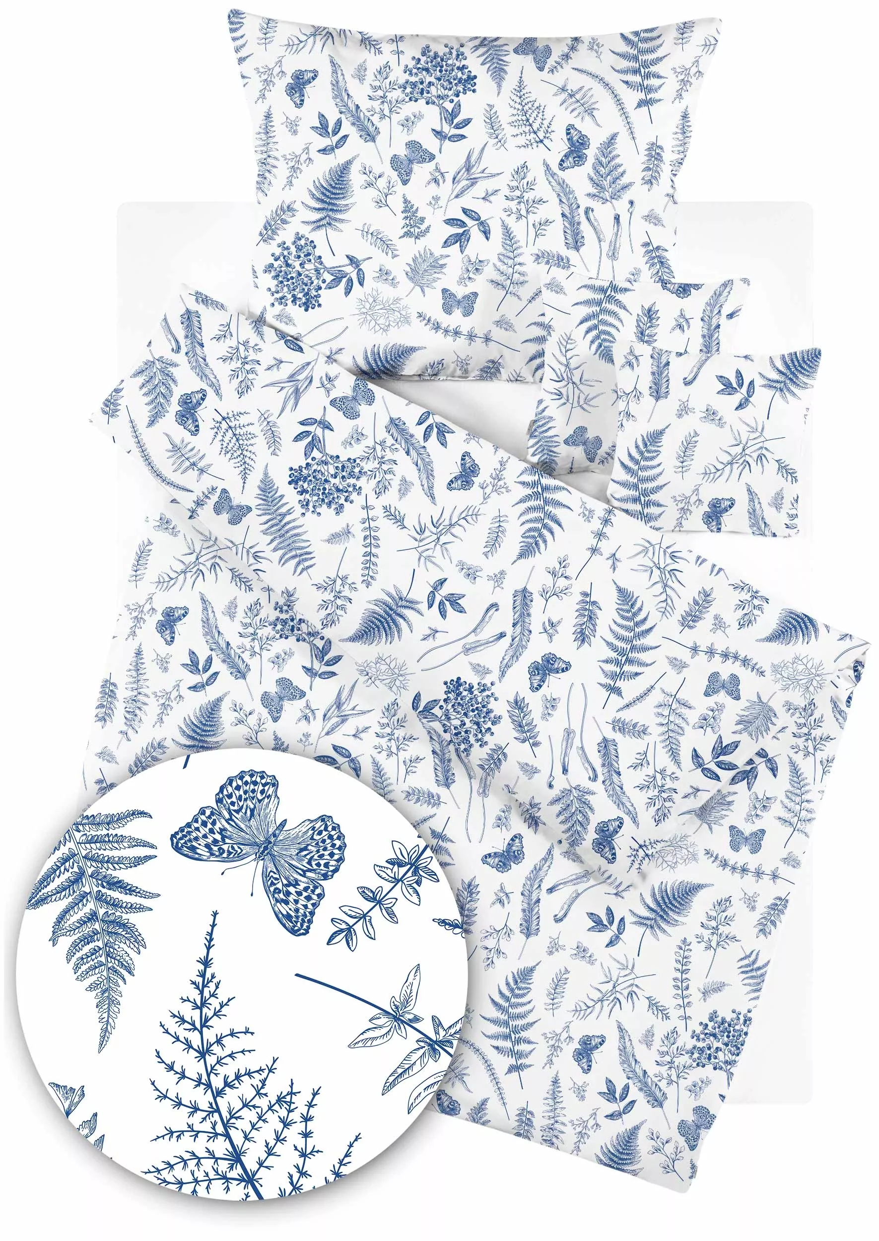 Bavlnené obliečky V papradiach - bielomodrá