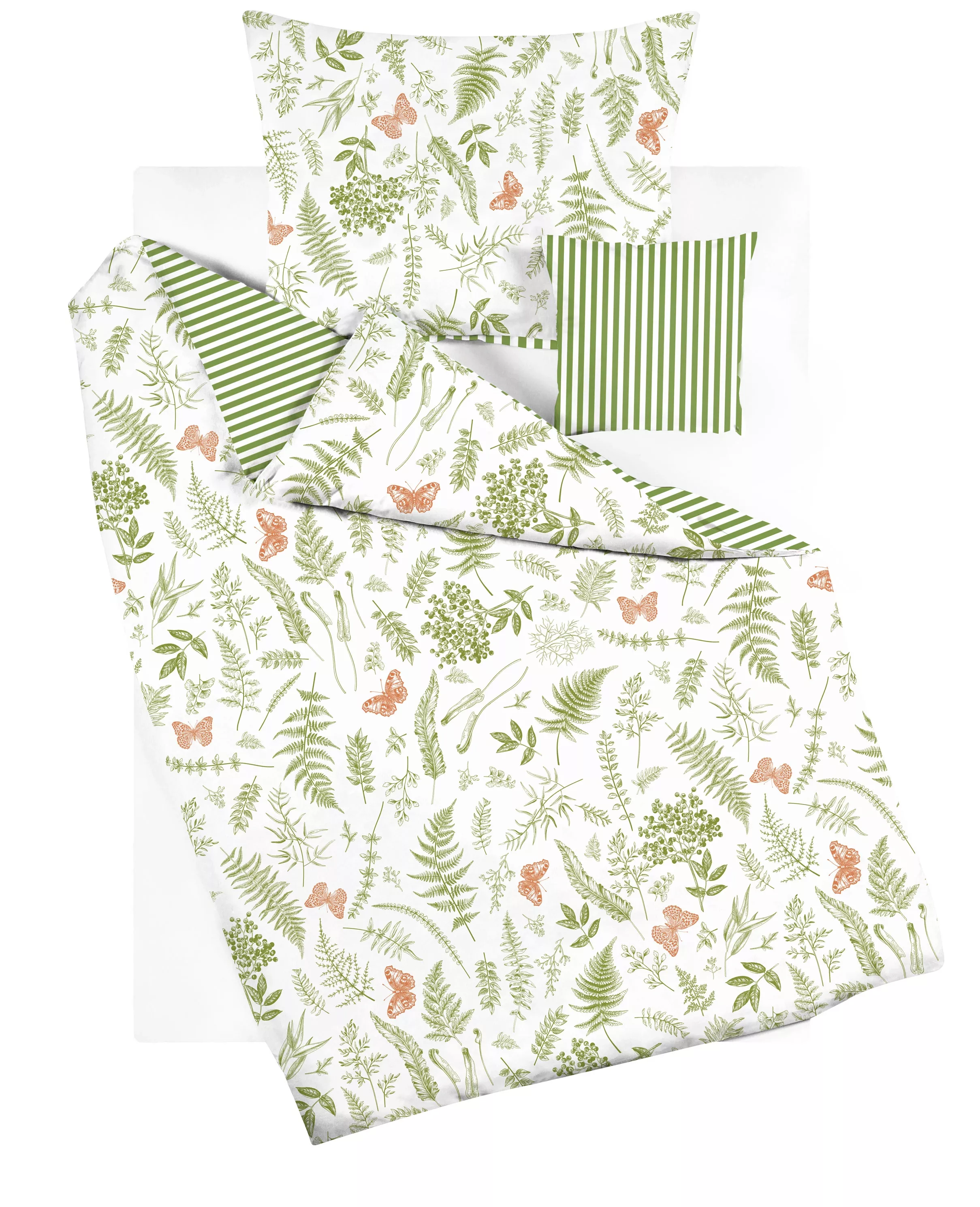 Bavlnené obliečky V papradiach s pruhom - bielozelená