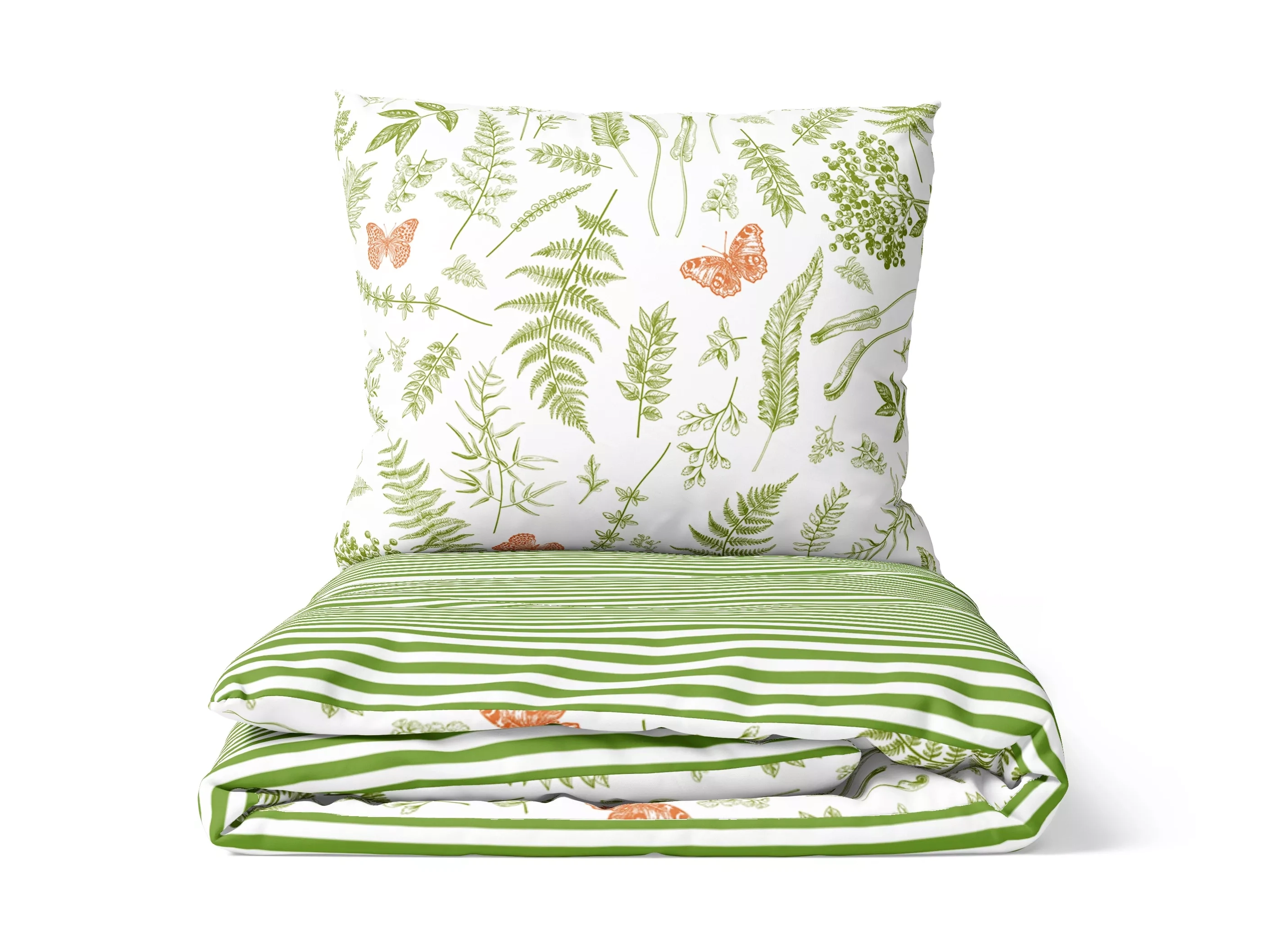 Bavlnené obliečky V papradiach s pruhom - bielozelená
