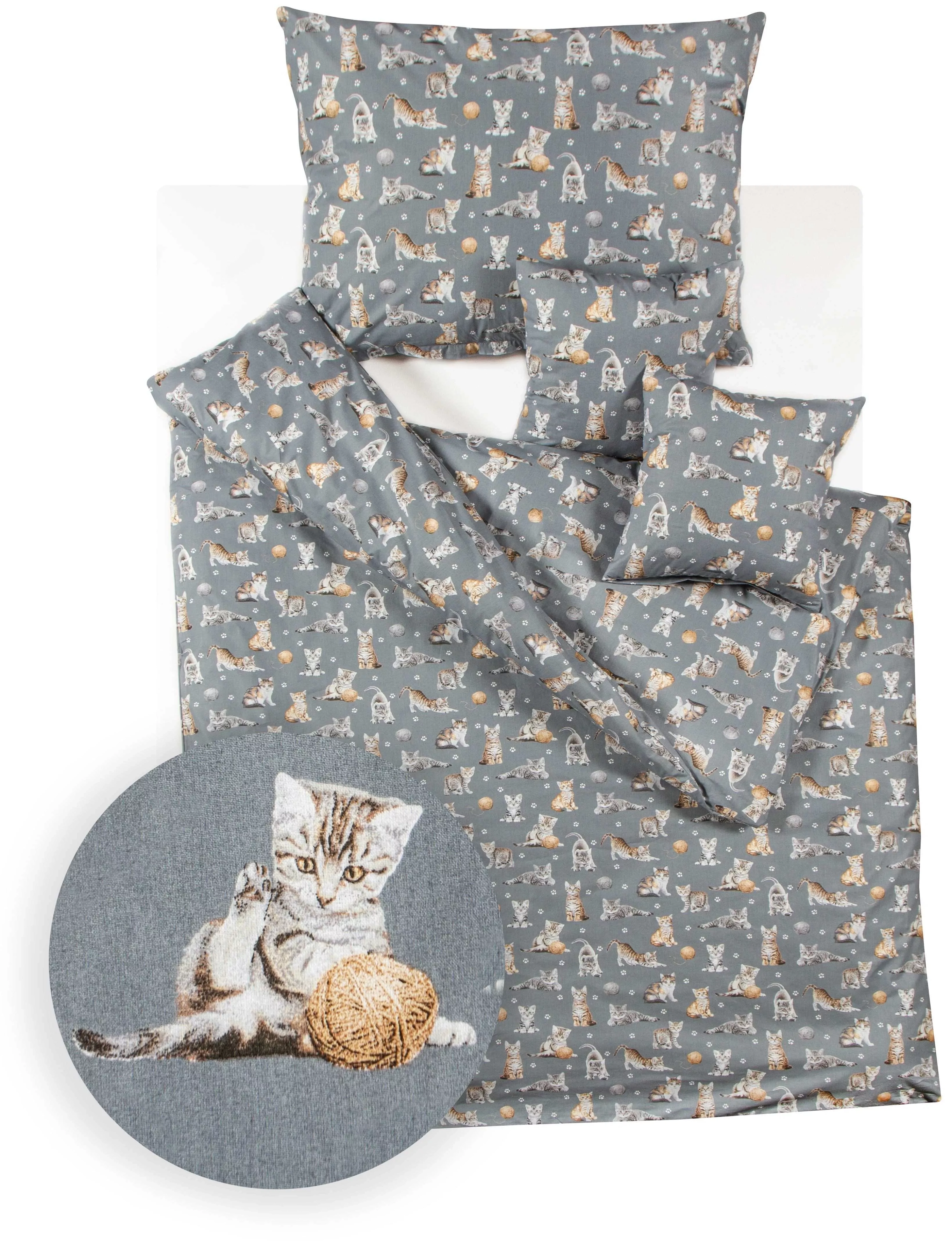 Bavlnené obliečky Roztomilé mačičky sivé