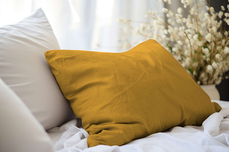 Mušelínová obliečka na vankúšik Mustard