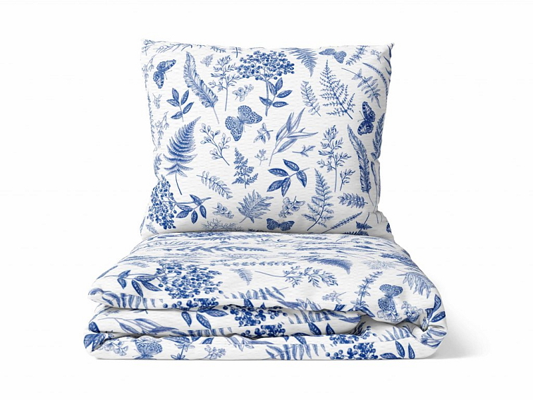 Krepové obliečky V papradiach - bielomodrá