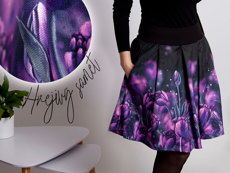 Dámská skládaná sametová sukně - Tajemné tulipány