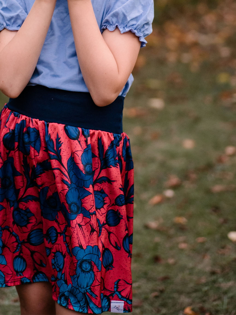 Dívčí áčková sukně - Modrovínové máky