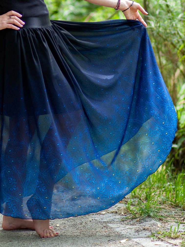 Dámská šifónová MIDI sukně - Máky v královské modré