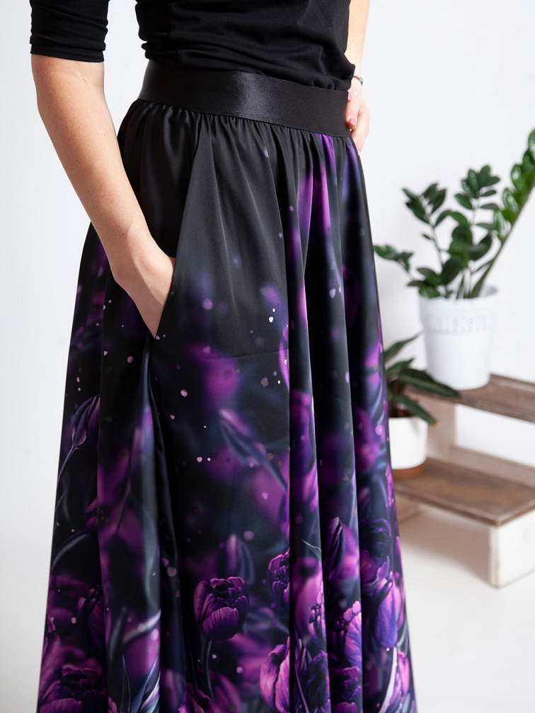 Dámská MIDI půlkolová sukně - Tajemné tulipány