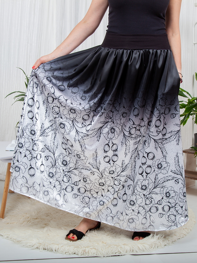 Dámská MAXI sukně - Černobílé máky