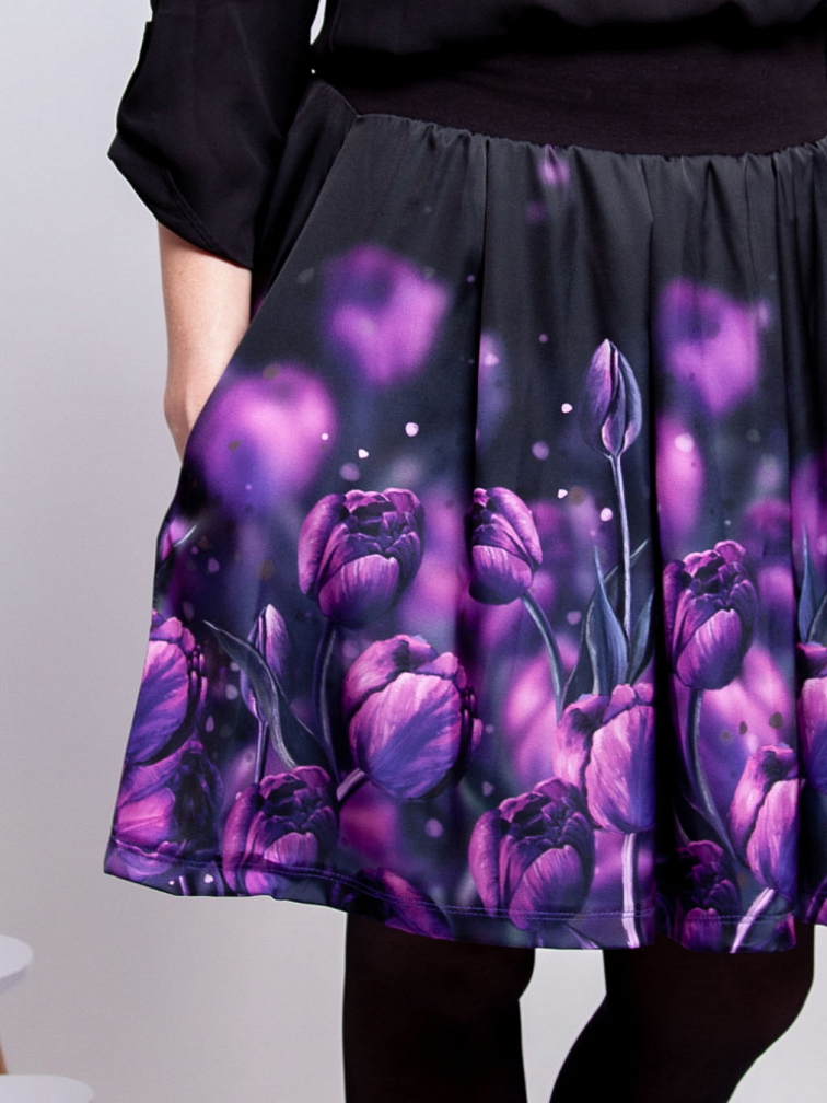 Dámská skládaná sukně - Tajemné tulipány