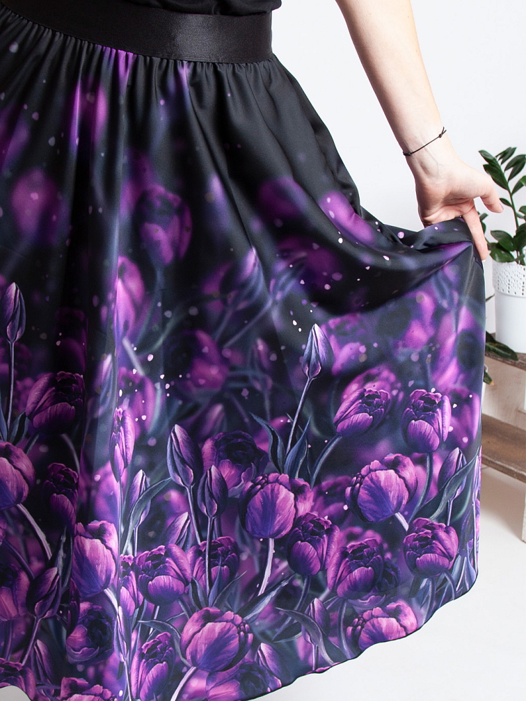 Dámská MIDI půlkolová sukně - Tajemné tulipány