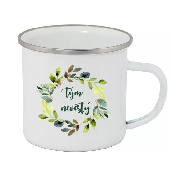 Bílý plecháček - Tým nevěsty zelený věneček