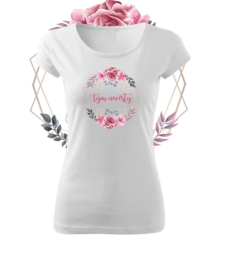 Květinové tričko růžový věneček - Tým nevěsty
