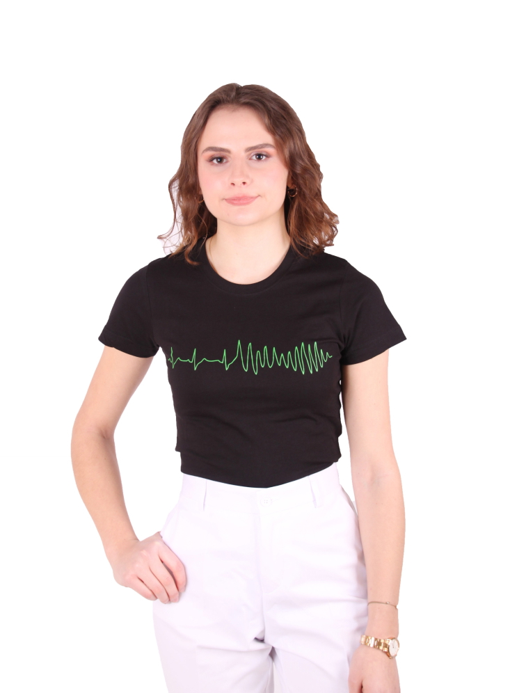 EKG tričko dámské černé - komorová fibrilace